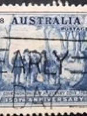 Selo postal da Austrália de 1937 Governor Phillip at Sydney Cove U