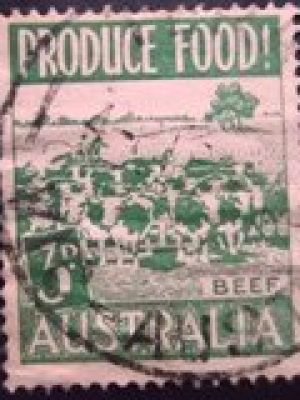 Selo postal da Austrália de 1953 Cows Beef U