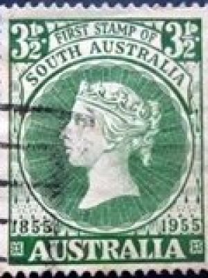 Selo postal da Austrália de 1955 Queen Victoria 3½ U