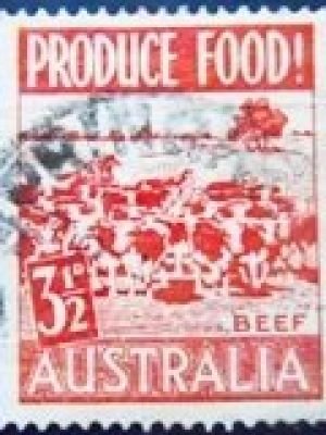 Selo postal da Austrália de 1953 Cows Beef 3½ U