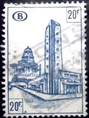 Selo postal da Bélgica de 1953 Brussels-South railway station U
