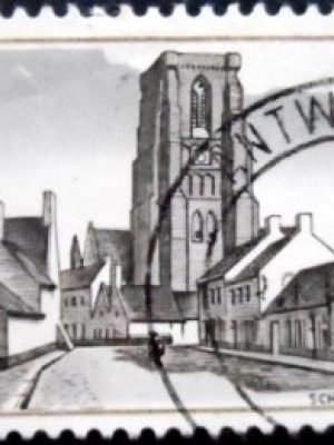 Selo postal da Belgica de 1968 Church Lissewege U