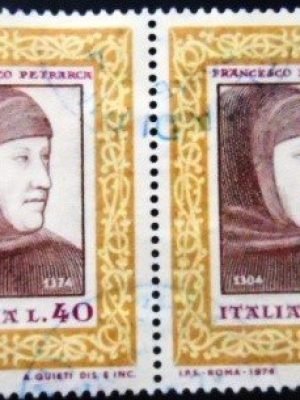 Par de selos postais da Itália de 1974 Francesco Petrarch U PR