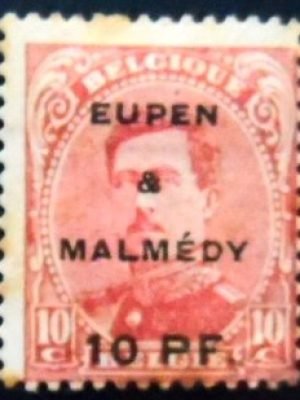 Selo postal de Eupen & Malmedy de 1920 King Albert I Overprint Eupen & Malmédy 10 N