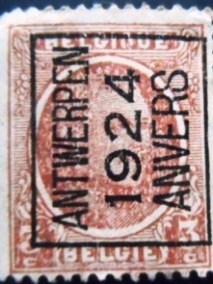 Selo postal da Bélgica de 1924 King Albert I type Houyoux Precanceled 3 Anvers N