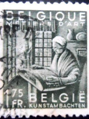 Selo postal da Bélgica de 1948 Woman Making Lace 1.75 U