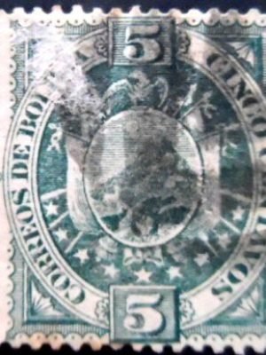 Selo postal da Bolívia de 1894 New Coat of arms 5 U