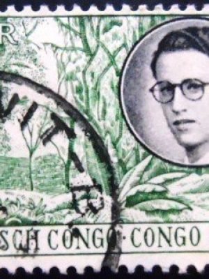 Selo postal do Congo Belga de 1955 King Baudouin First Visit to Congo U
