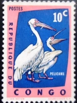 Selo postal do Congo de 1963 Great White Pelican N