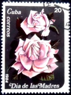 Selo postal de Cuba de 1984 Pink Roses MCC