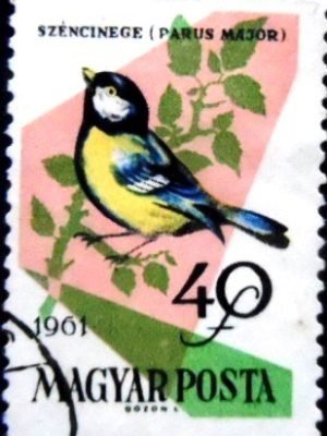 Selo postal da Hungria de 1961 Great Tit U A