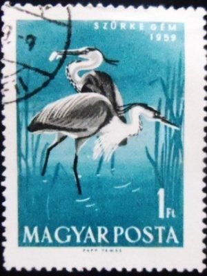 Selo postal da Hungria de 1959 Grey Heron NCC