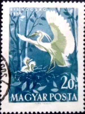 Selo postal da Hungria de 1959 Little Egret NCC