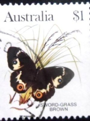 Selo postal da Austrália de 1983 Sword-grass brown U