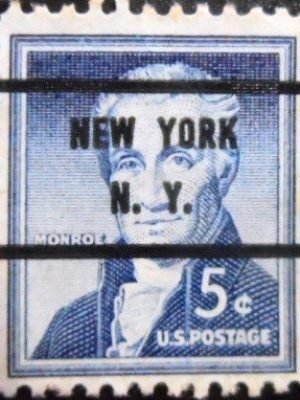 Selo postal dos Estados Unidos de 1954 James Monroe PR NY