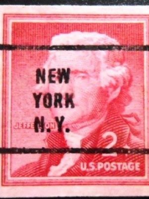 Selo postal dos Estados Unidos de 1954 Thomas Jefferson 2 PR NY