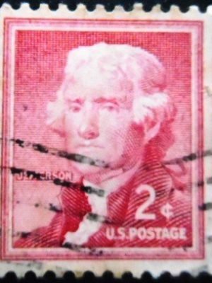 Selo postal dos Estados Unidos de 1954 Thomas Jefferson 2 U sev