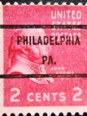 Selo postal dos Estados Unidos de 1938 John Adams 2 Philadhelfia