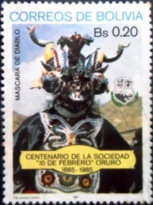 Selo postal da Bolívia de 1987 Devil mask U