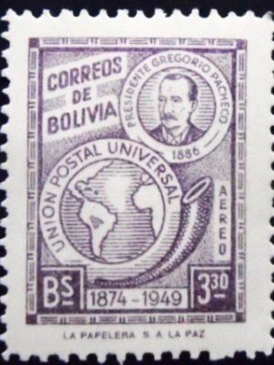 Selo postal da Bolívia de 1950 Pres. Gregorio Pacheco M