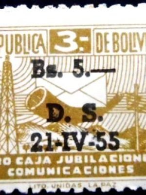 Selo imposto postal da Bolívia de 1955 Transport workers 5 M