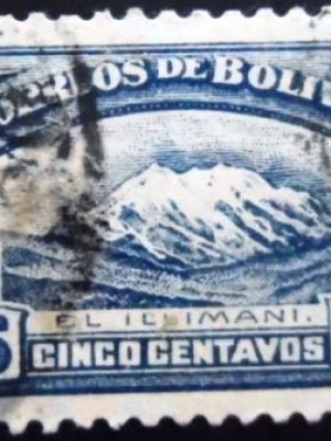 Selo postal da Bolívia de 1918 Mt. Illimani 5 II U