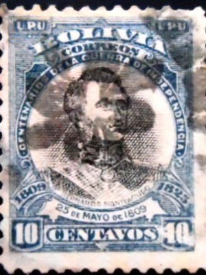 Selo postal da Bolívia de 1909 Bernardo Monteagudo 10 U