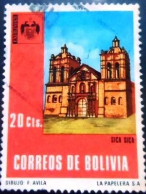 Selo postal da Bolívia de 1971 Cathedral Sica Sica U