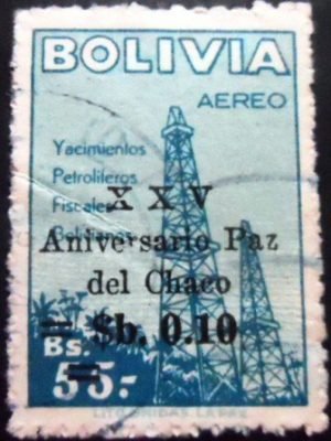 Selo postal da Bolívia de 1966 Paz of Chaco surcharge U