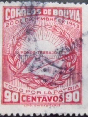 Selo postal da Bolívia de 1945 Honor Work Law 90 U
