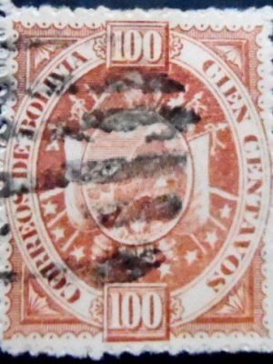 Selo postal da Bolívia de 1894 New Coat of Arms 100 I U