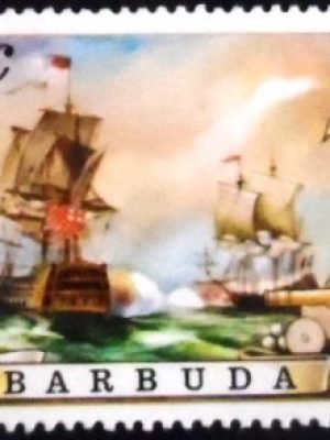 Selo postal da Barbuda de 1975 Battle of the Saints