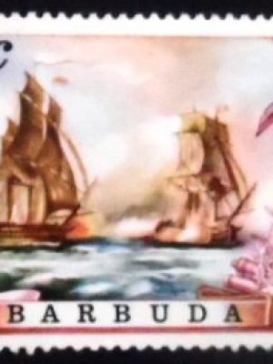 Selo postal da Barbuda de 1975 Battle of the Saints
