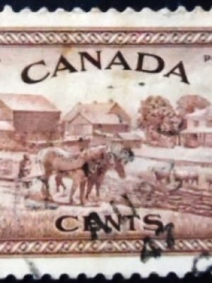 Selo postal do Canadá de 1946 Ontario Farm Scene 8 U