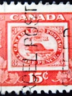 Selo postal do Canadá de 1951 Reproduction of 3d stamp of 1851 U