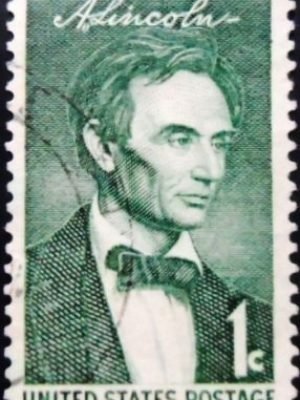 Selo postal dos Estados Unidos de 1959 Potrait of Lincoln by George Healy 1 U