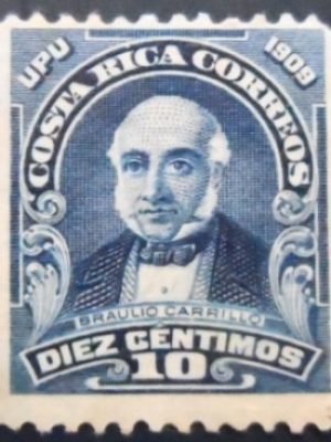 Selo postal da Costa Rica de 1910 Braulio Evaristo Carrillo Colina 10 U