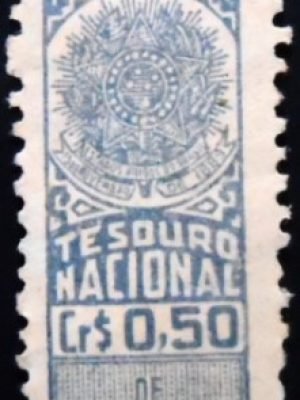 Selo Fiscal do Brasil Tesouro Nacional Cr$ 0.50 M azul