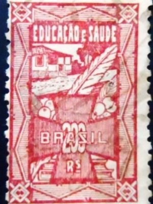 Selo fiscal Tesouro Nacional do Brasil de 1930 Educação e Saúde 200 U