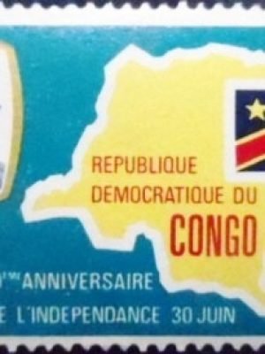 Selo postal da Rep. Democrática do Congo de 1970 Mobutu mapa e bandeira N