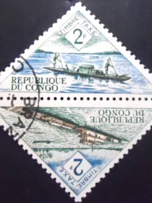 Se-tenant da Rep Congo de 1961 Pirogue; River steamer of 1932 P MCC set