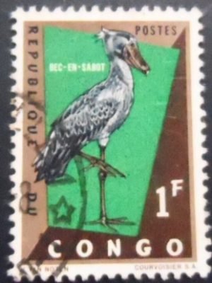 Selo postal da Rep De Congo de 1963 Shoebill U
