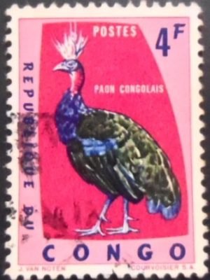 Selo postal da Rep Dem Congo de 1963 Congo Peafowl U