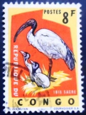 Selo postal da Rep Dem Congo de 1963 Sacred Ibis U