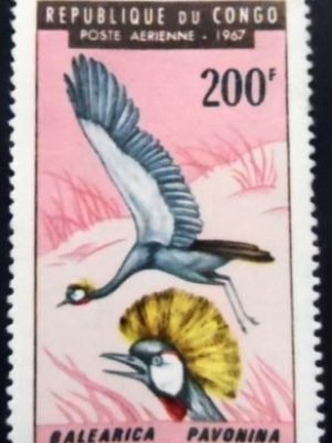 Selo postal da Rep Congo de 1967 Balearica pavonina N