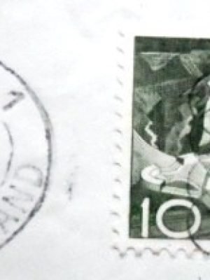 Fragmento com selo postal da Suiça de 1949 Mountain Railway at Rocher de Naye U frg