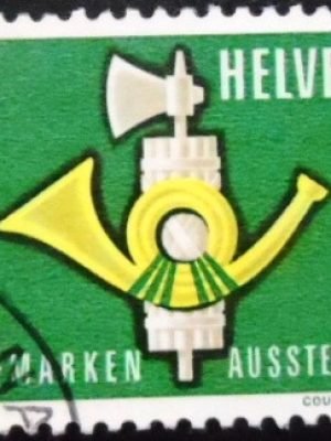 Selo postal da Suiça de 1959 Post Horn with Fasces U