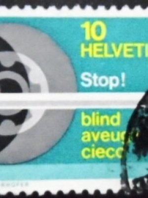Selo postal da Suiça de 1967 Protection of Blind with Blindman's Stick U
