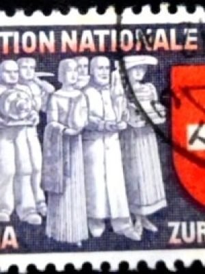 Selo postal da Suiça de 1939 Swiss bring their handicrafts to the exhibition U FR