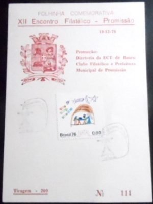 Folhinha Comemorativa de 1976 XII Encontro Filatélico de Promissão 111